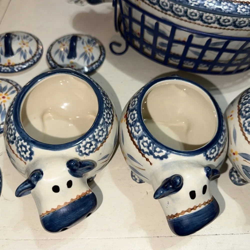 Temptations Ovenware Old World Blue Cow 2.5 qt Casserole & (4) 16 oz Ramekin Set